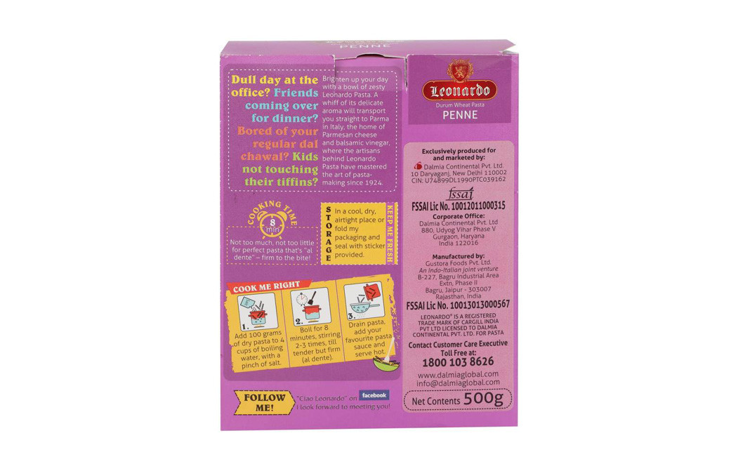 Leonardo Durum Wheat Pasta Penne   Box  500 grams